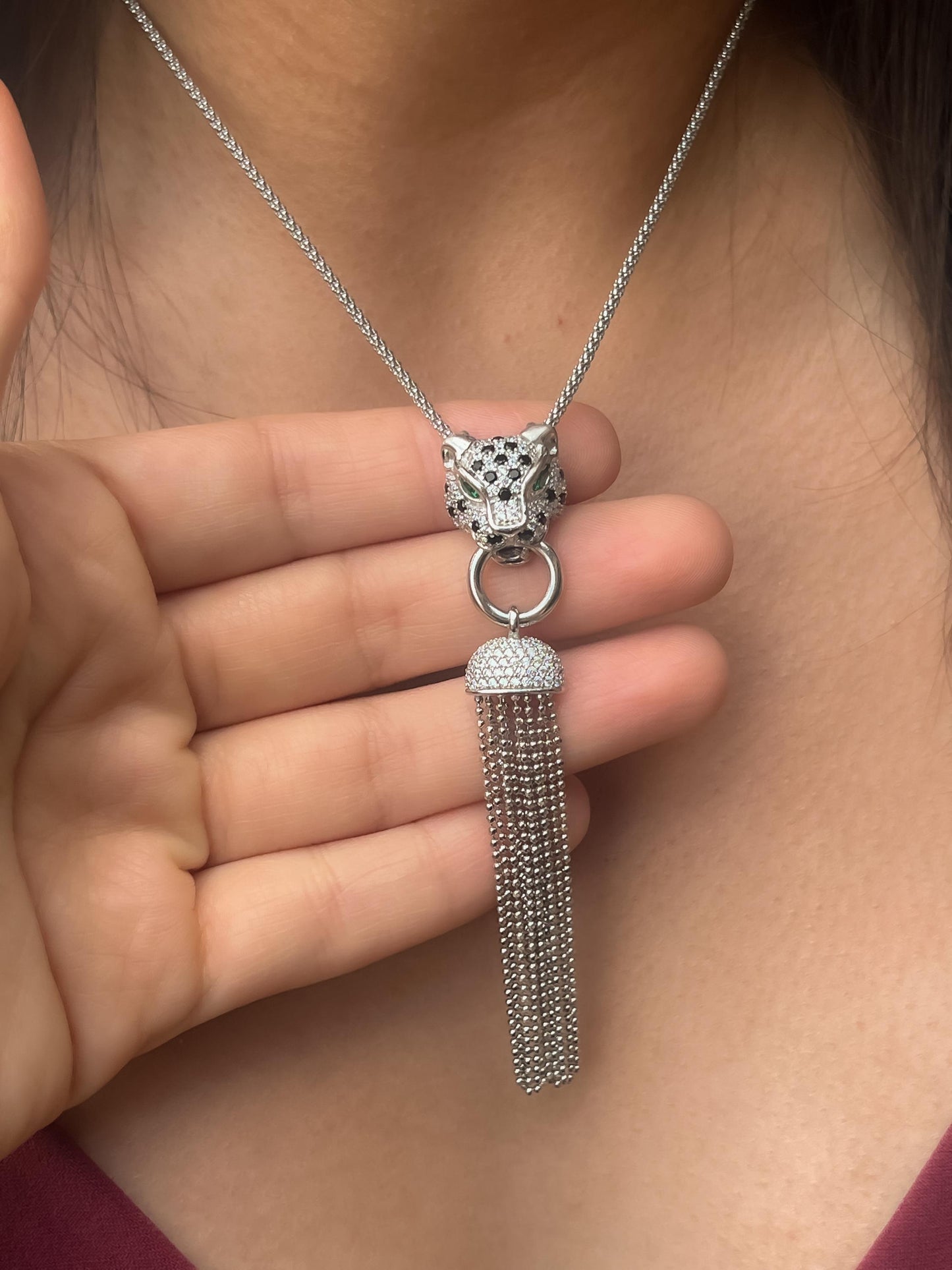 Jaguar statement dangle necklace silver panthere dangle statement necklace gold plated jaguar necklace gift for her statement necklace