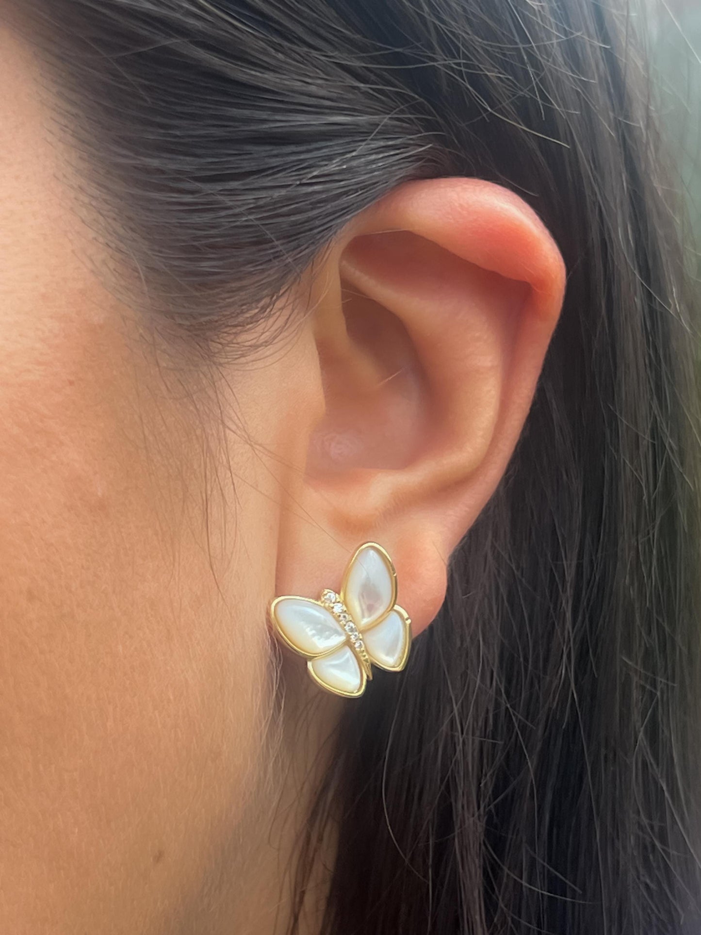 Mother of pearl Butterfly earring gold mop gold plated silver earrings for her butterfly stud earrings for girl earrings for friend mop stud