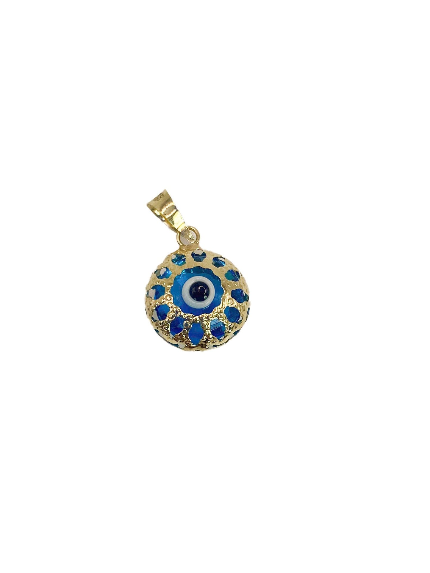 14K Gold Greek Evil Eye Pendant Blue Murano Protection and Good Luck Charm Evil eye ocean blue pendant Filigree blue evil eye pendant amulet