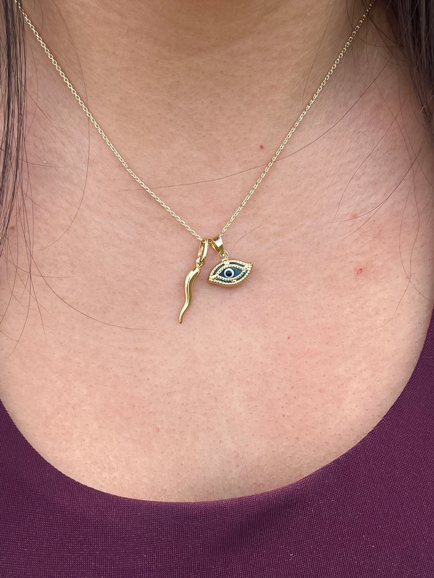 Evil Eye shaped pendant with dark blue evil eye protection evil eye amulet real gold evil eye pendant protection jewlery 14k yellow gold ojo
