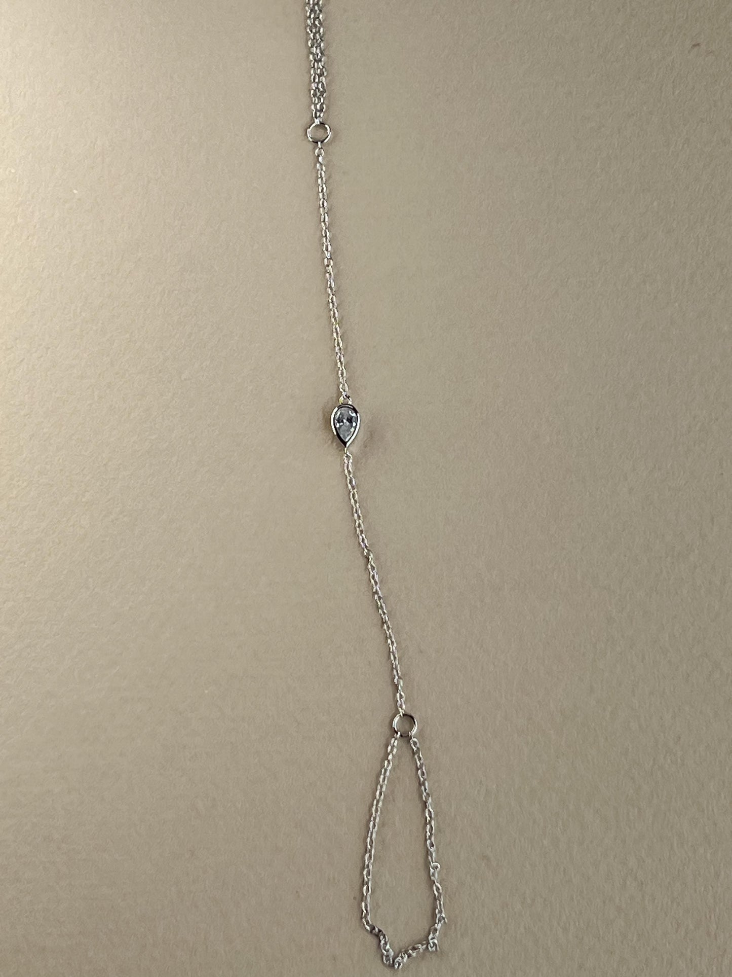 Sterling silver dainty pear stone handchain bracelet CZ wrap silver hand chain bracelet trendy hand chain bracelet gift for girl bezel pear