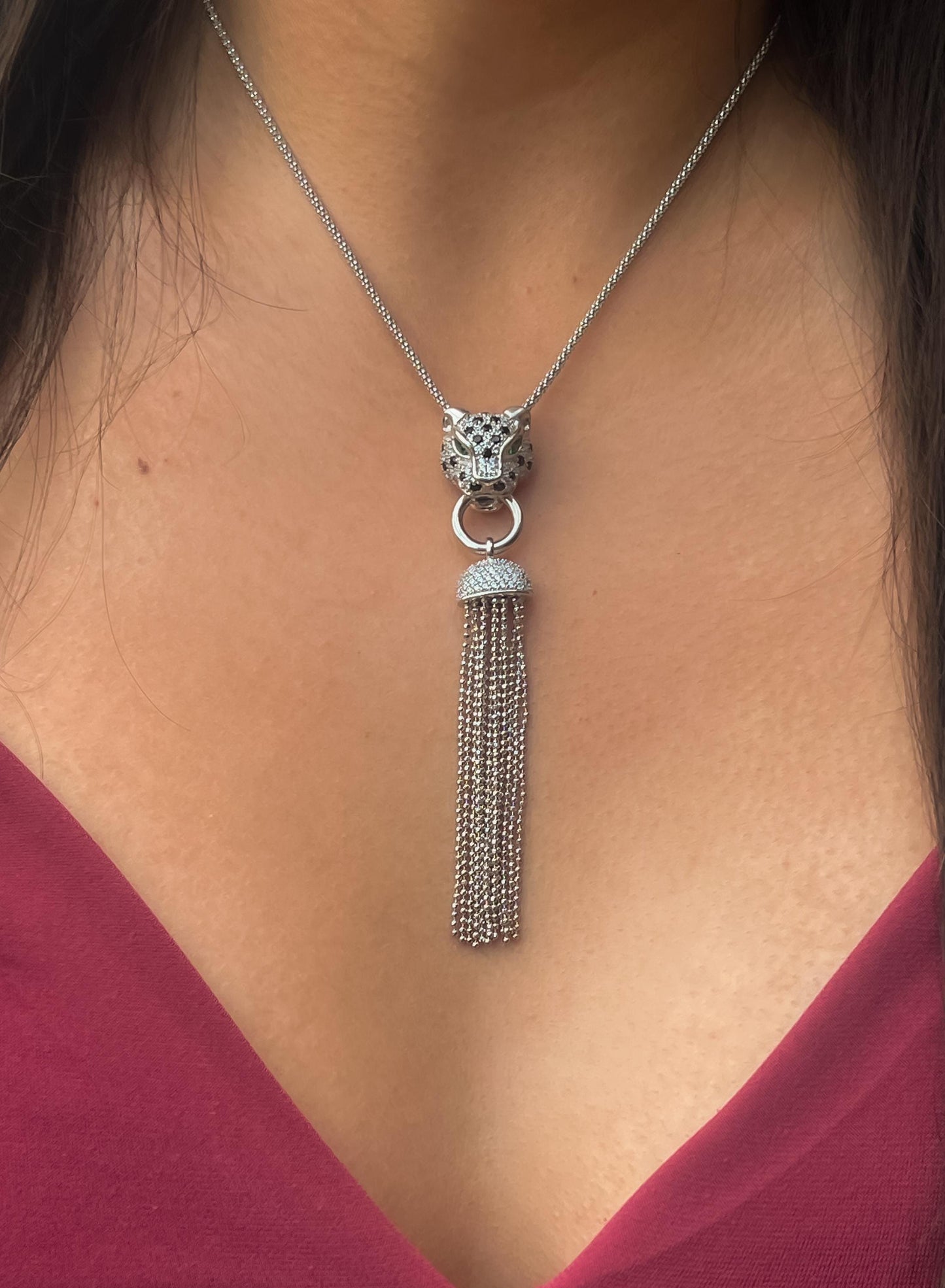 Jaguar statement dangle necklace silver panthere dangle statement necklace gold plated jaguar necklace gift for her statement necklace