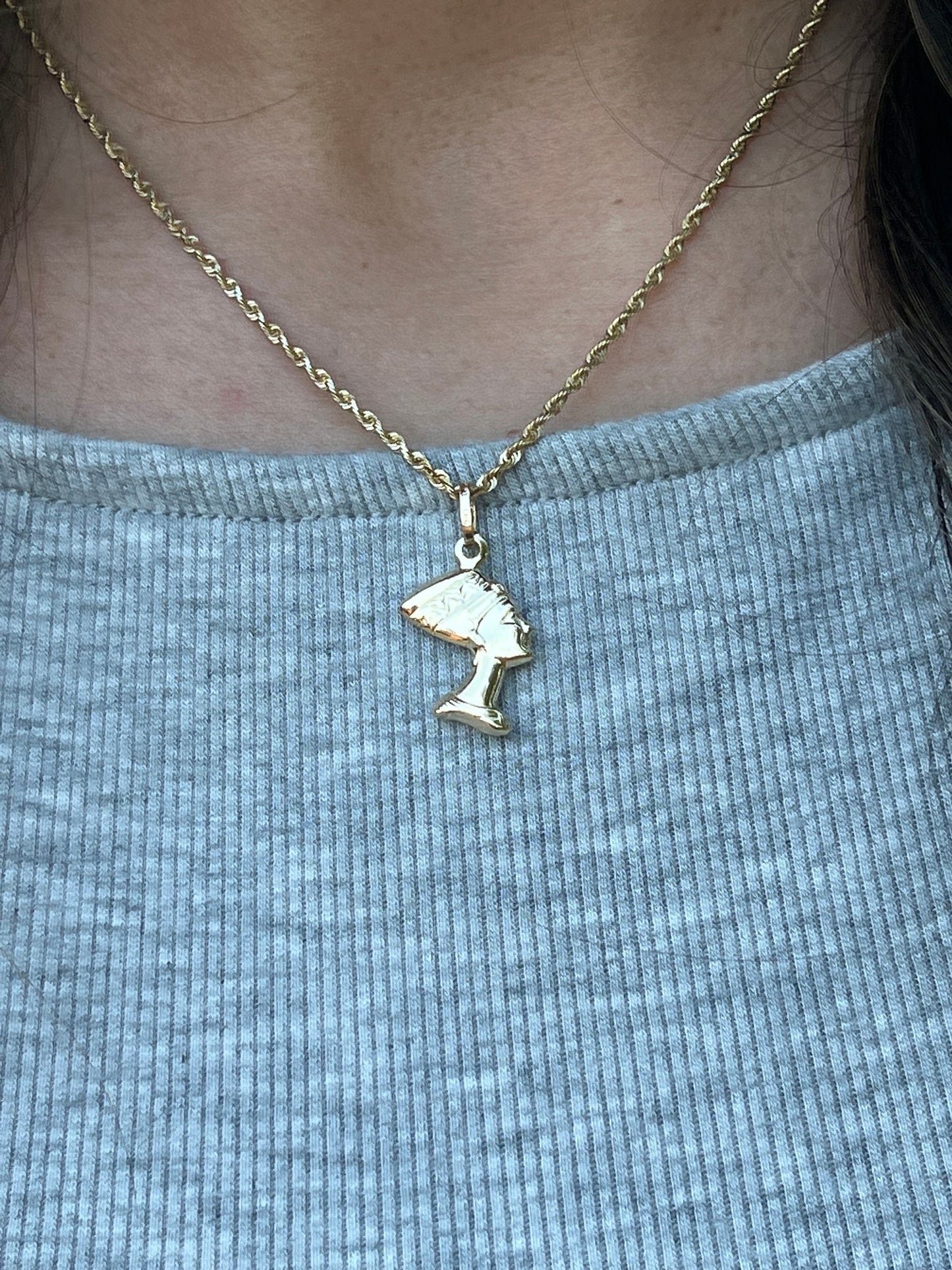 Nefertiti 3D pendant 14k yellow large gold Egyptian goddess pendant Nefertiti solid gold queen charm pendant for him Egyptian queen charm