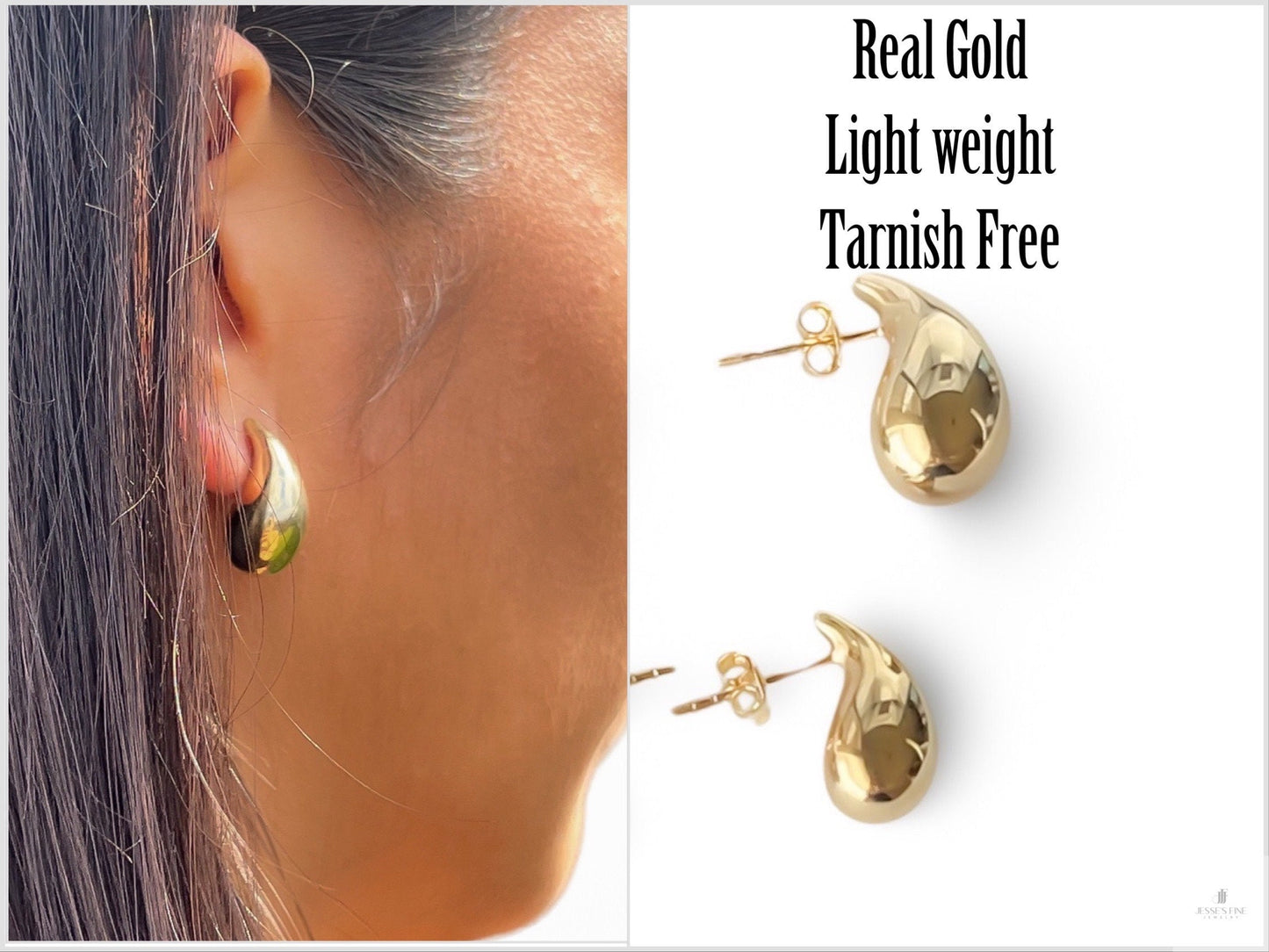 Dupe teardrop earrings 14k gold dome trendy hoop earrings statement earrings real gold statement earrings gift for her gift for friend