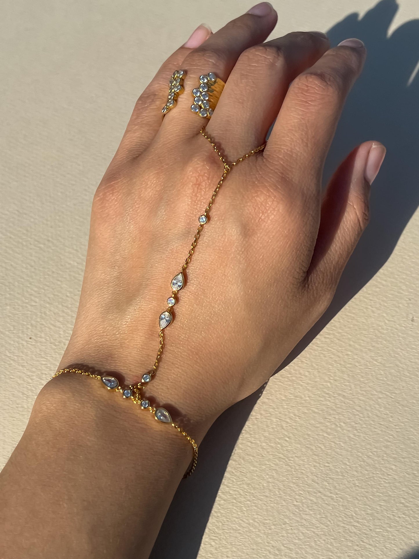 Gold Hand Chain Bridal Handchain Bracelet Silver Sahmaran Finger Bracelet Dainty Hand Chain Bracelet Bezel CZ stone Handchain bezel pear cz
