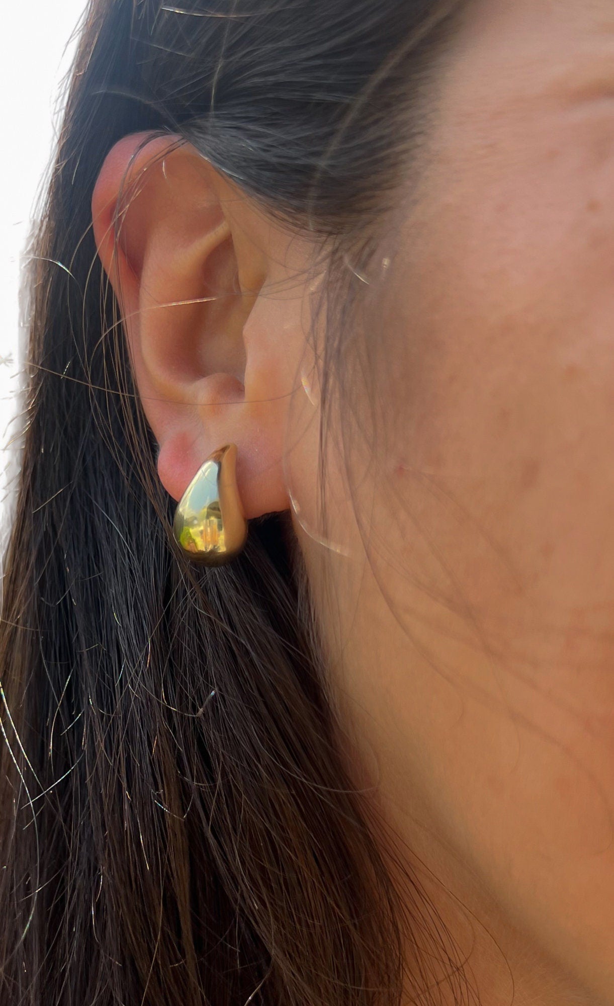 Dupe teardrop earrings 14k gold dome trendy hoop earrings statement earrings real gold statement earrings gift for her gift for friend
