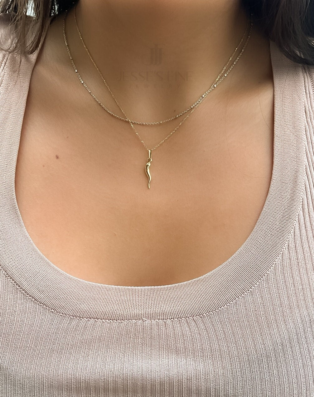 Italian cornilcello dainty 10k horn good luck charm dainty pepper gold italian horn good luck gifts for him malocchio cornicello for kid