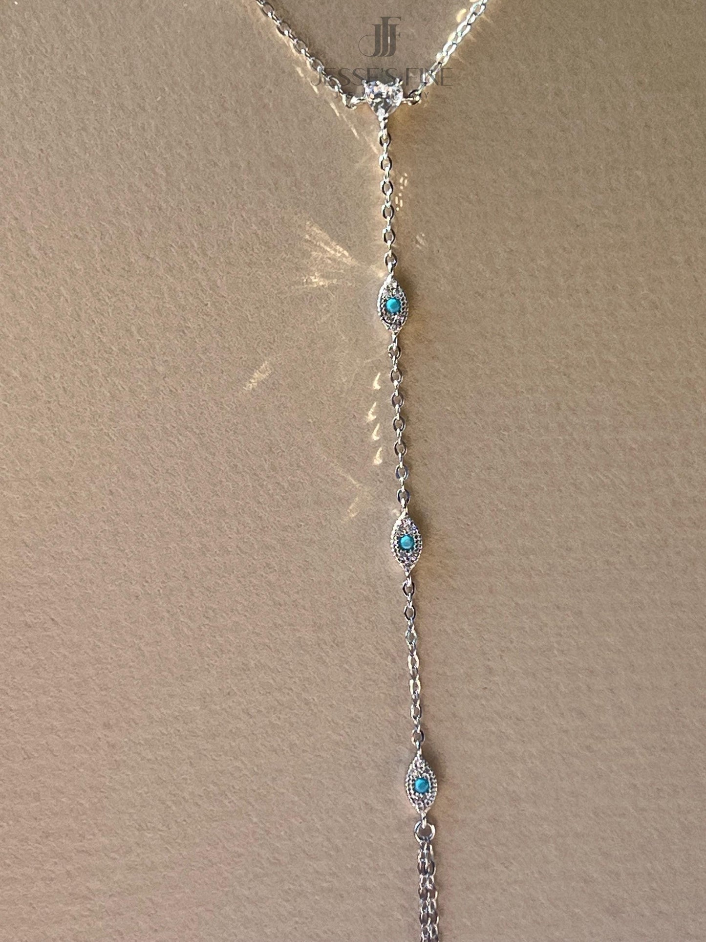 Turquoise evil eye dainty multi stone handchain bracelet CZ evil eye silver hand chain bracelet trendy hand chain bracelet gift for girl