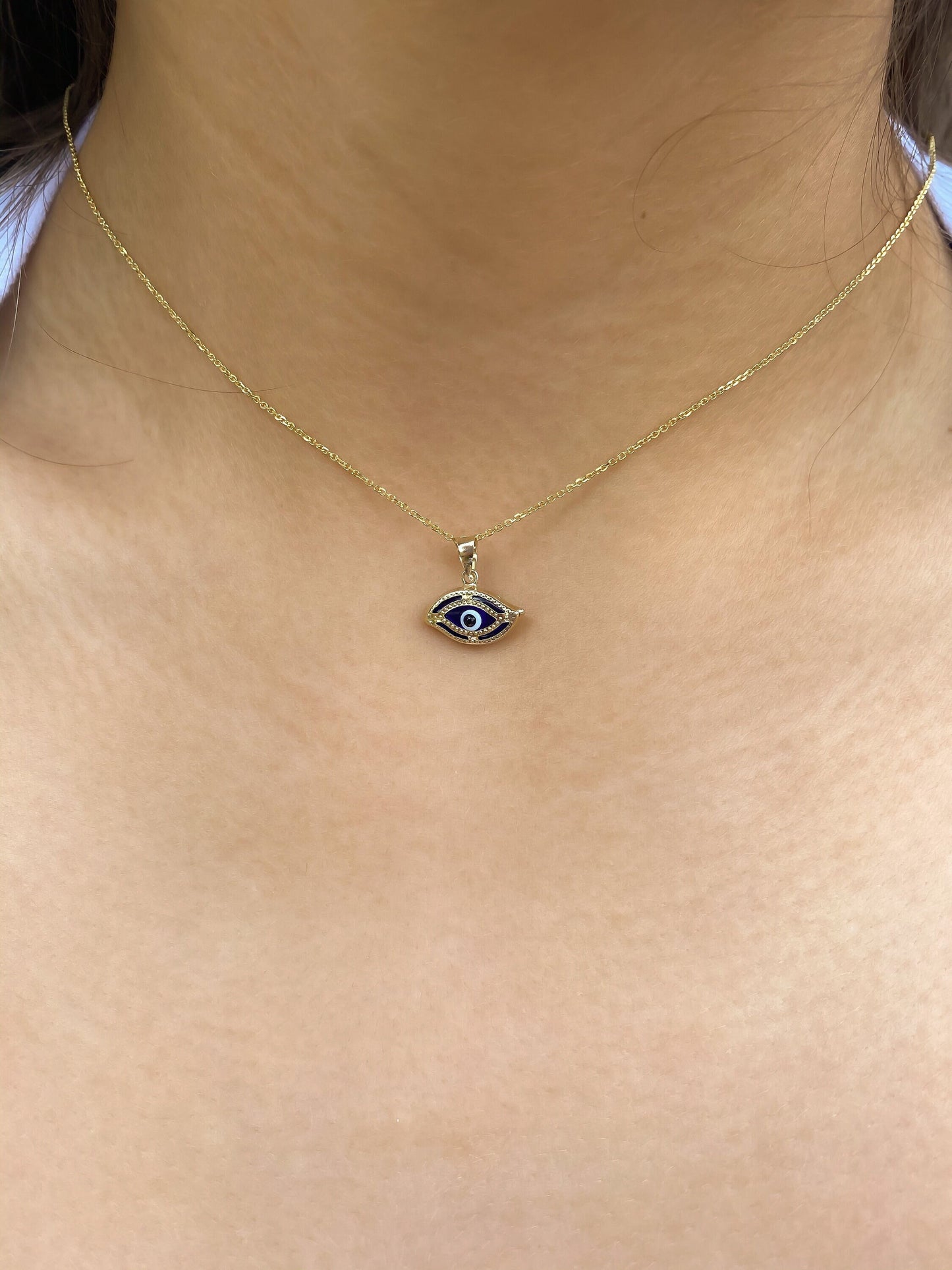 Evil Eye shaped pendant with dark blue evil eye protection evil eye amulet real gold evil eye pendant protection jewlery 14k yellow gold ojo