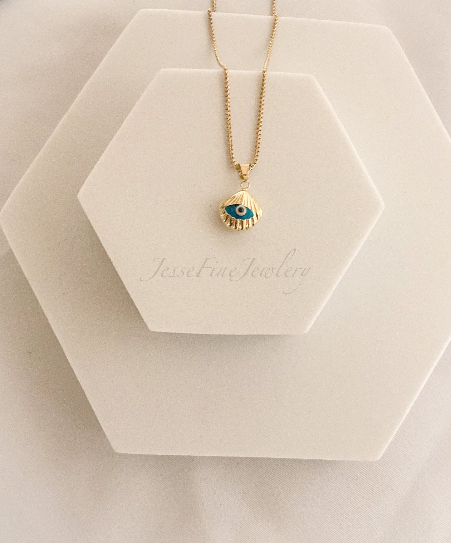 Gold seashell evil eye pendant third eye turquoise evil eye seashell pendant protection jewelry gift for her evil eye amulet Greek evil eye