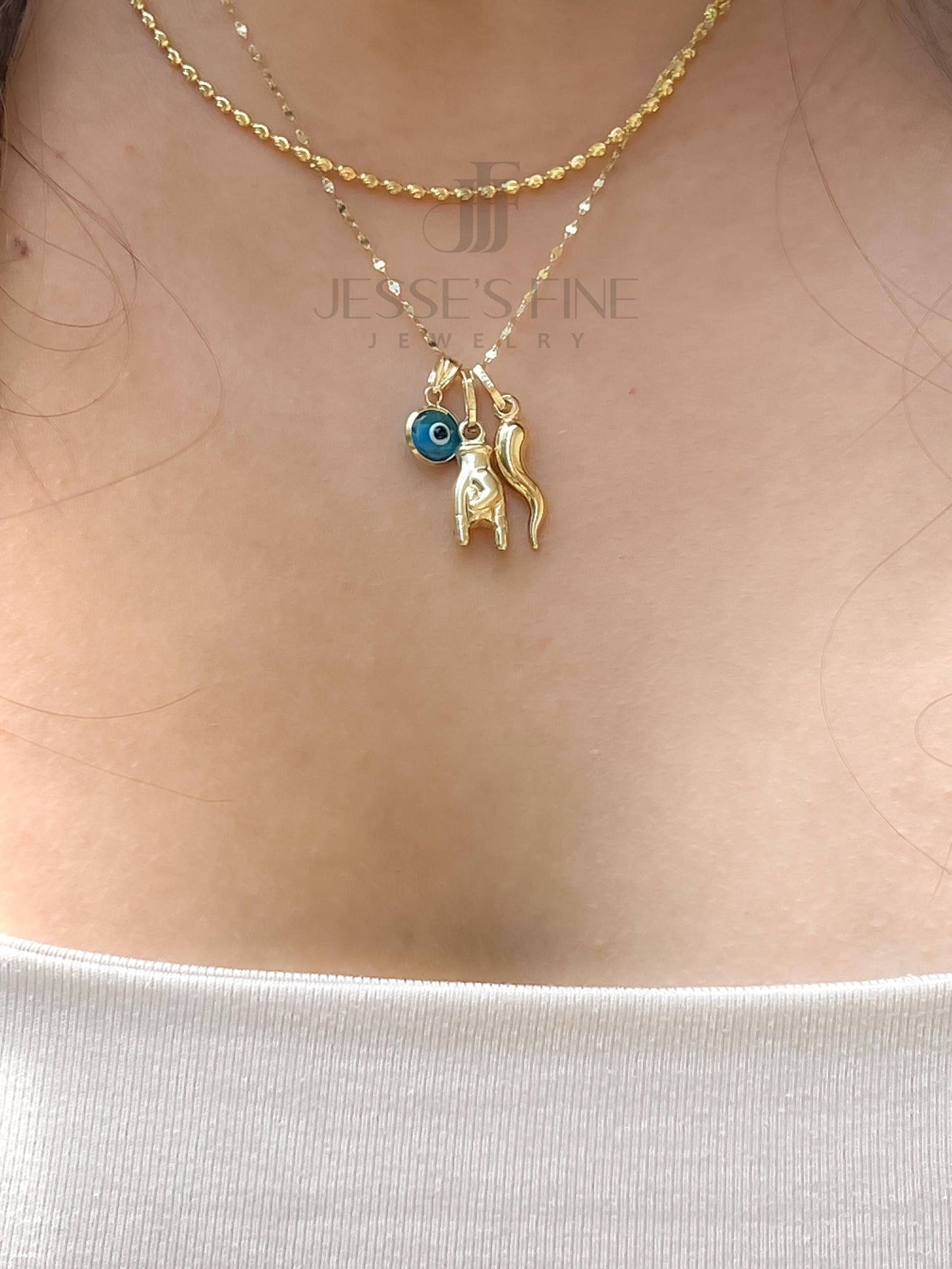 Turquoise evil eye and Mano Cornuto pendant Italian Gold Hand Cornuto 14K Gold Italian evil eye protection cornicello charm malocchio gold