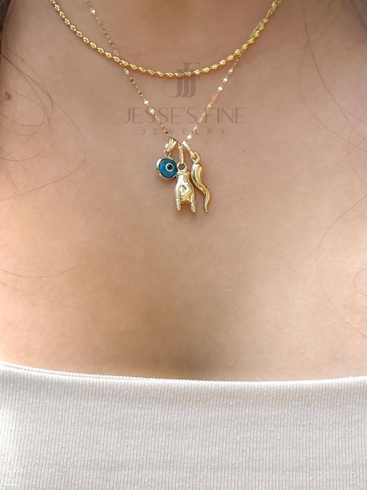 Turquoise evil eye and Mano Cornuto pendant Italian Gold Hand Cornuto 14K Gold Italian evil eye protection cornicello charm malocchio gold