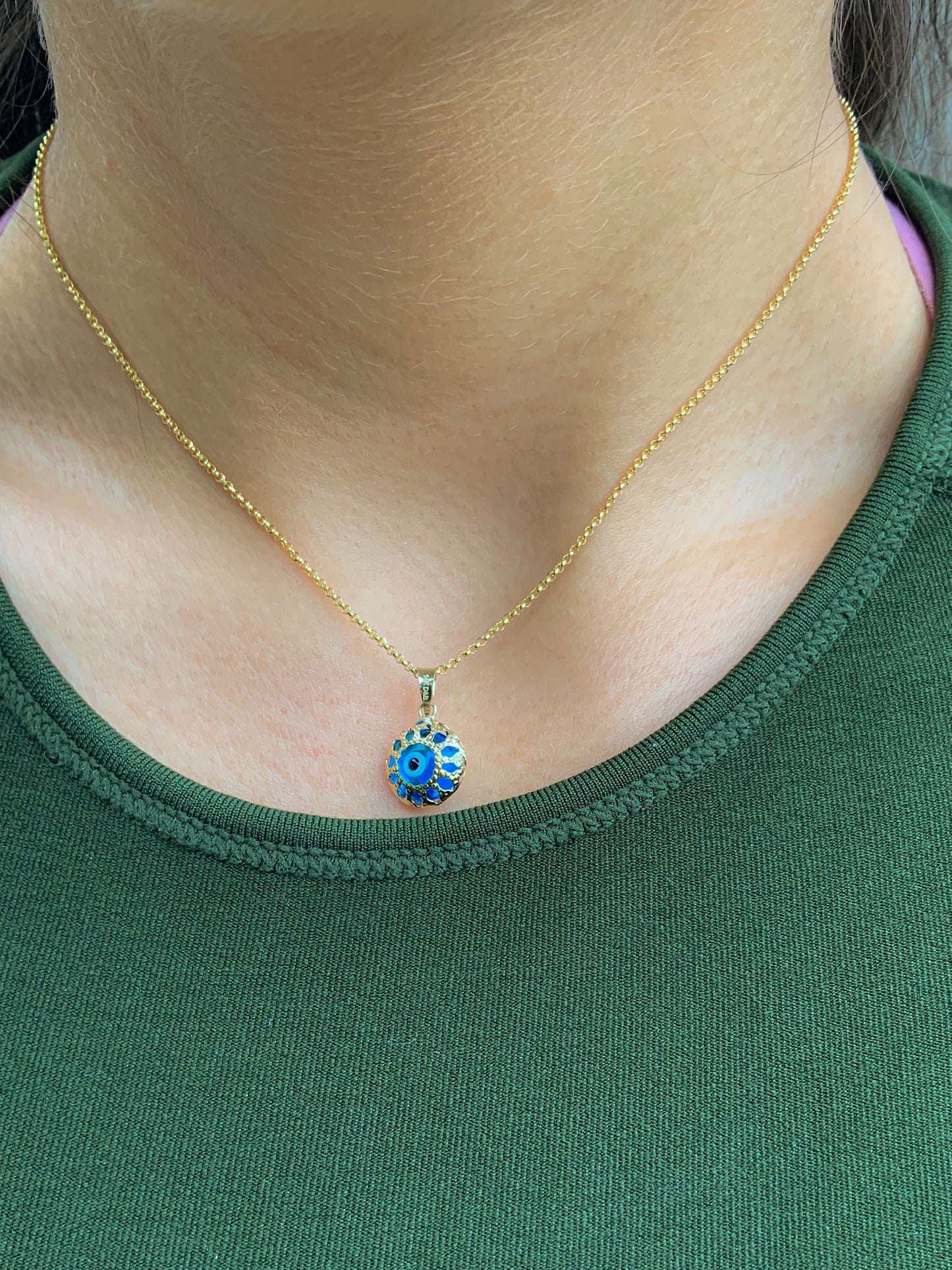 14K Gold Greek Evil Eye Pendant Blue Murano Protection and Good Luck Charm Evil eye ocean blue pendant Filigree blue evil eye pendant amulet