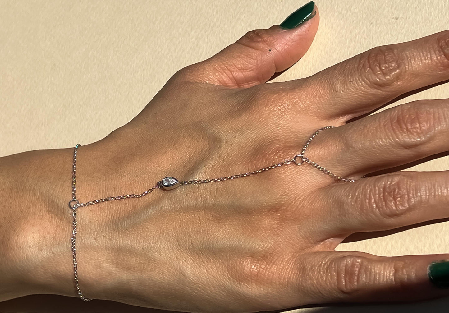 Sterling silver dainty pear stone handchain bracelet CZ wrap silver hand chain bracelet trendy hand chain bracelet gift for girl bezel pear