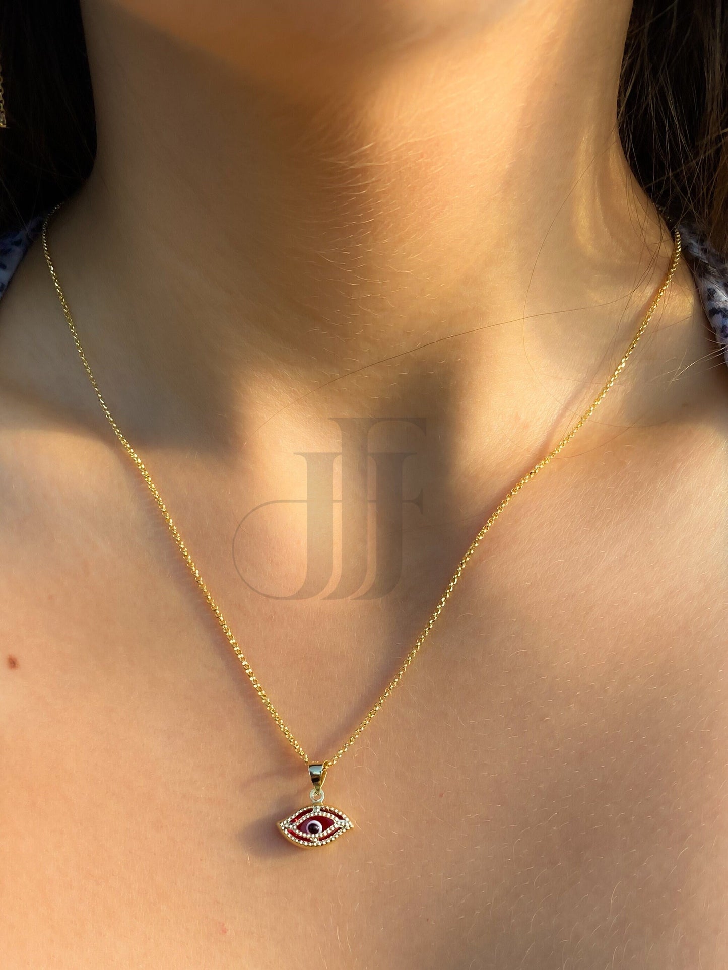 Evil Eye shaped pendant with dark blue evil eye protection evil eye amulet real gold evil eye pendant protection jewlery 14k yellow gold ojo