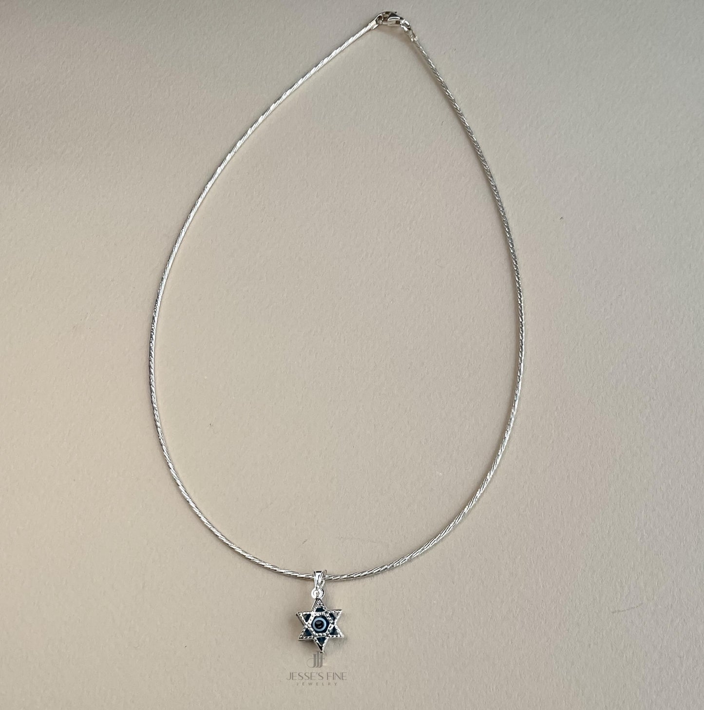 Collar necklace White Star of David pendant blue yellow gold Star of David Jewish star omega necklace Bat Mitzvah Evil eye David Magen gift
