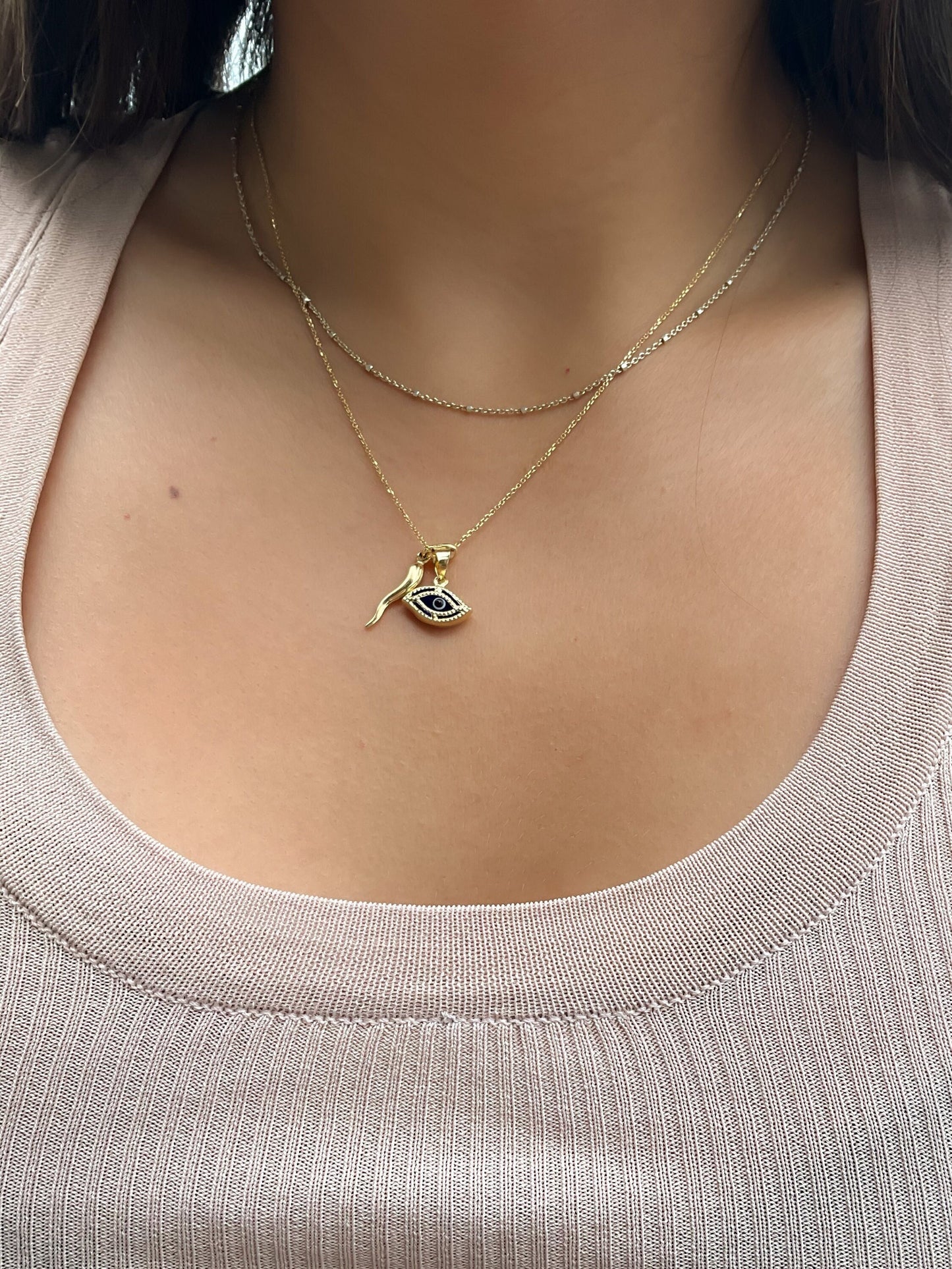 Evil Eye shaped pendant with dark blue evil eye protection evil eye amulet real gold evil eye pendant protection jewlery 14k yellow gold ojo