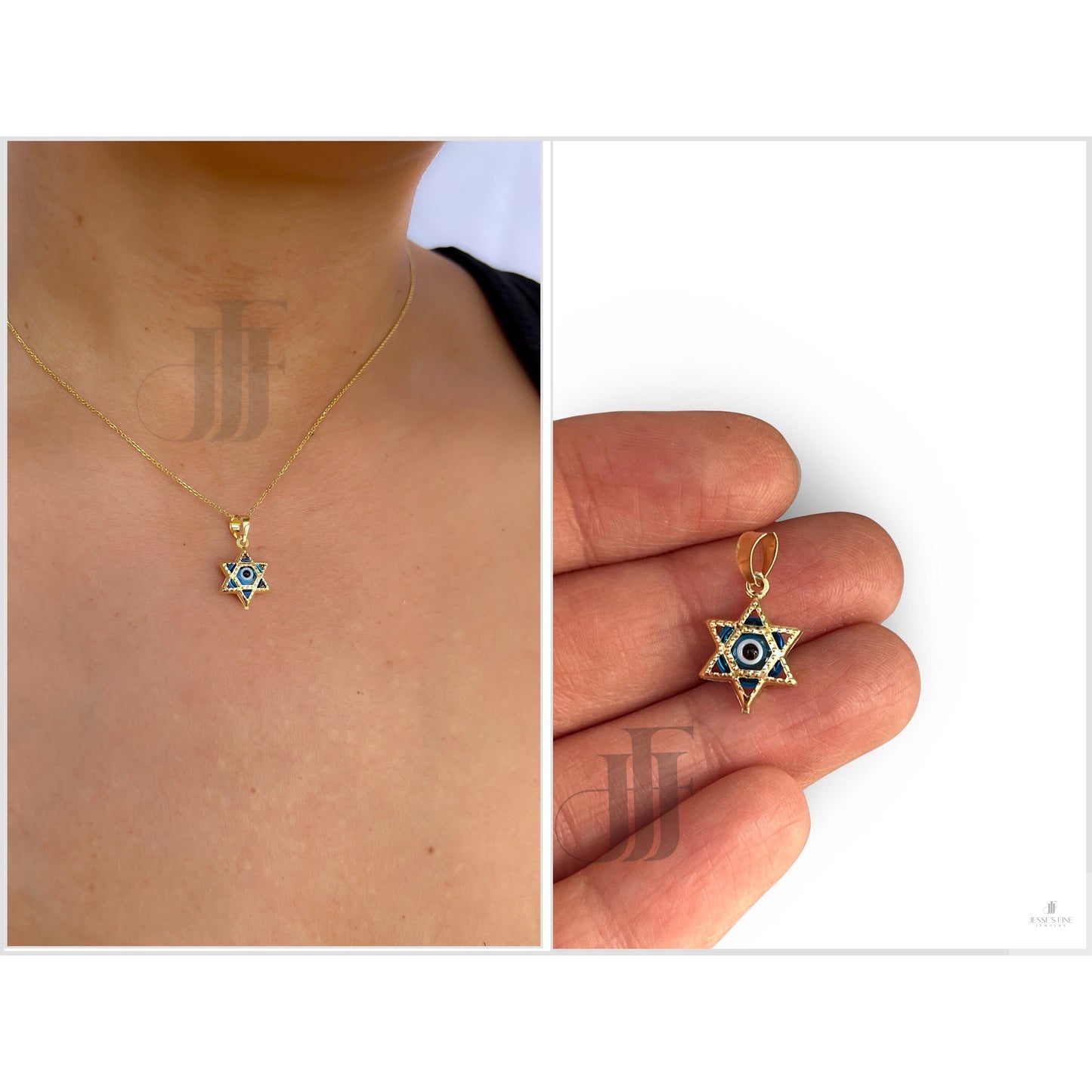 Gold Star of David pendant blue yellow gold Star of David Jewish star charm Bat Mitzvah Gift Evil eye David Mage pendant gift for her Jewish