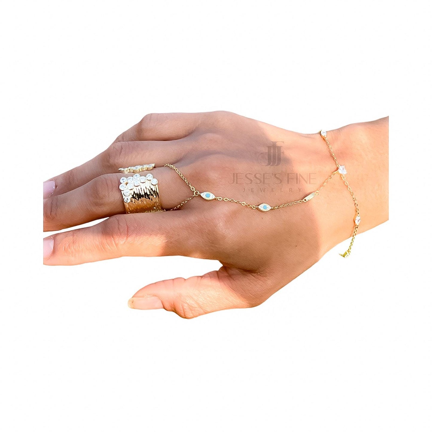 Turquoise evil eye dainty multi stone handchain bracelet CZ evil eye silver hand chain bracelet trendy hand chain bracelet gift for girl