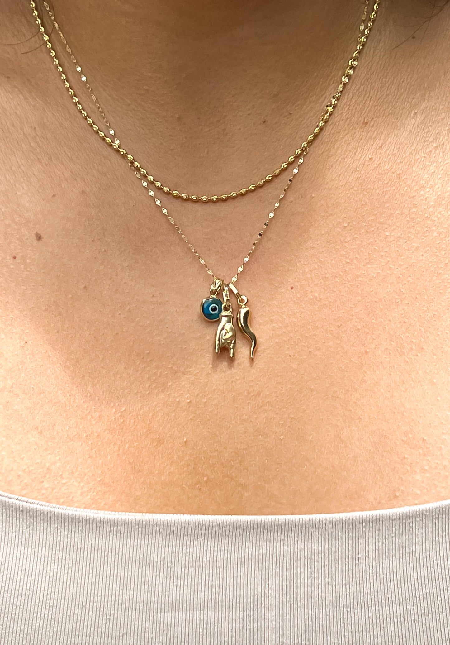 Turquoise evil eye and Mano Cornuto pendant Italian Gold Hand Cornuto 14K Gold Italian evil eye protection cornicello charm malocchio gold