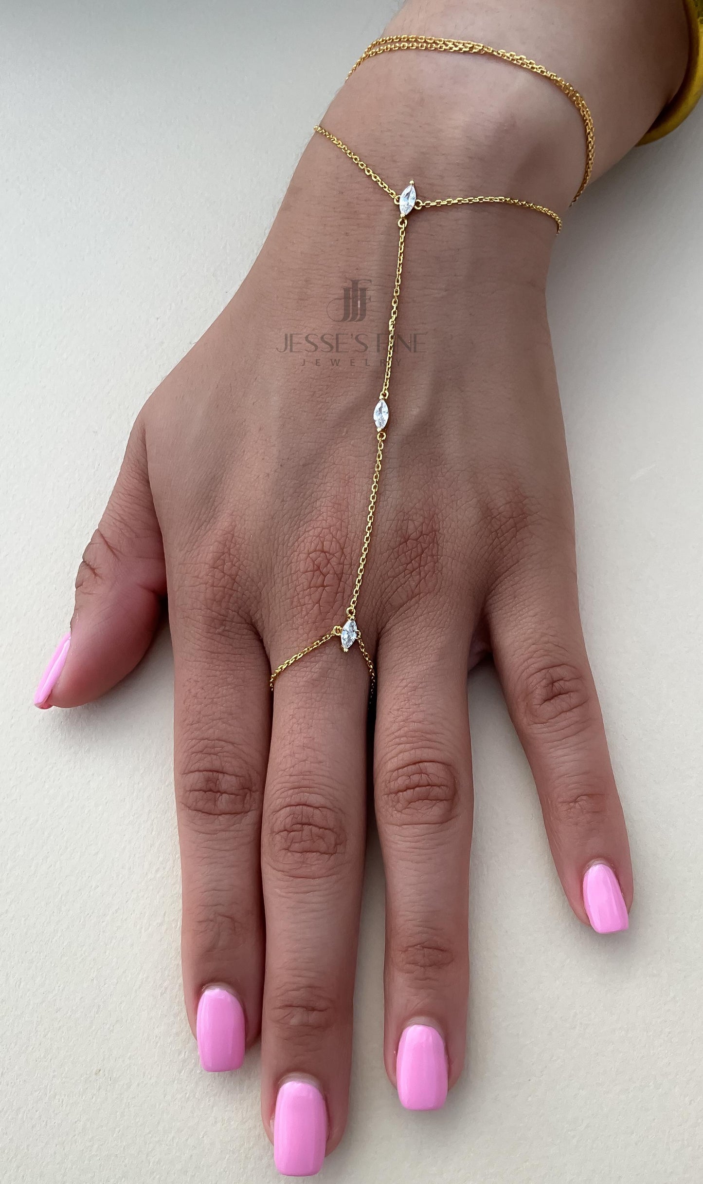 Gold double wrap dainty marquise stone handchain bracelet CZ gold plated hand chain bracelet trendy hand chain bracelet gift for her