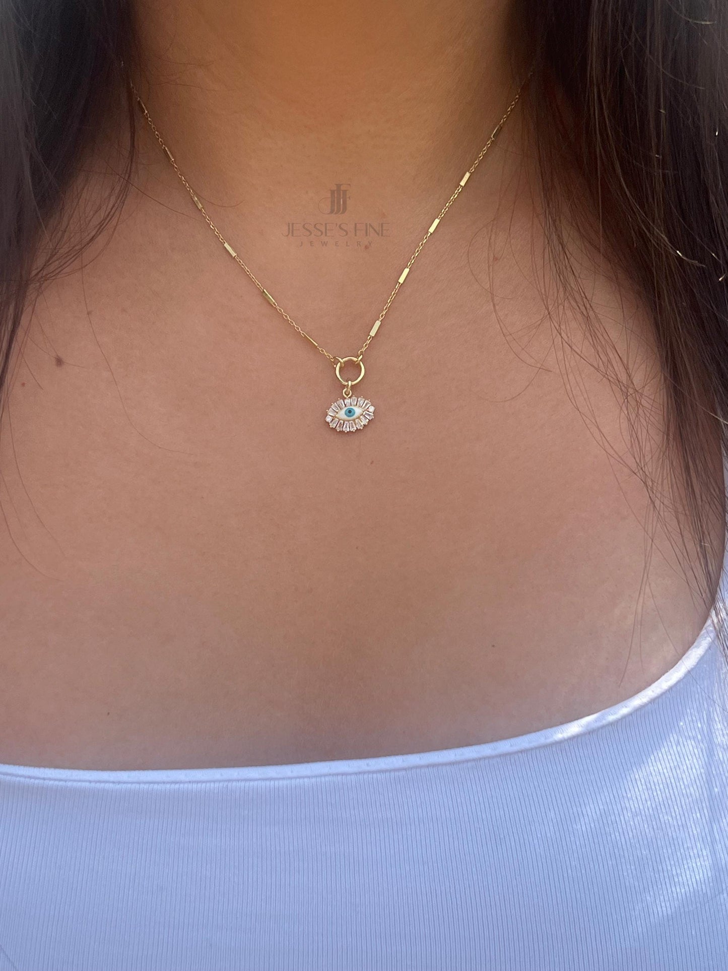 White evil eye necklace talisman white baguette CZ stone evil eye necklace dainty eye necklace for her protection evil eye amulet necklace