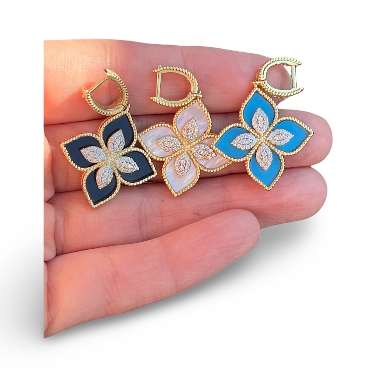Dangle earring with clover flower sterling silver