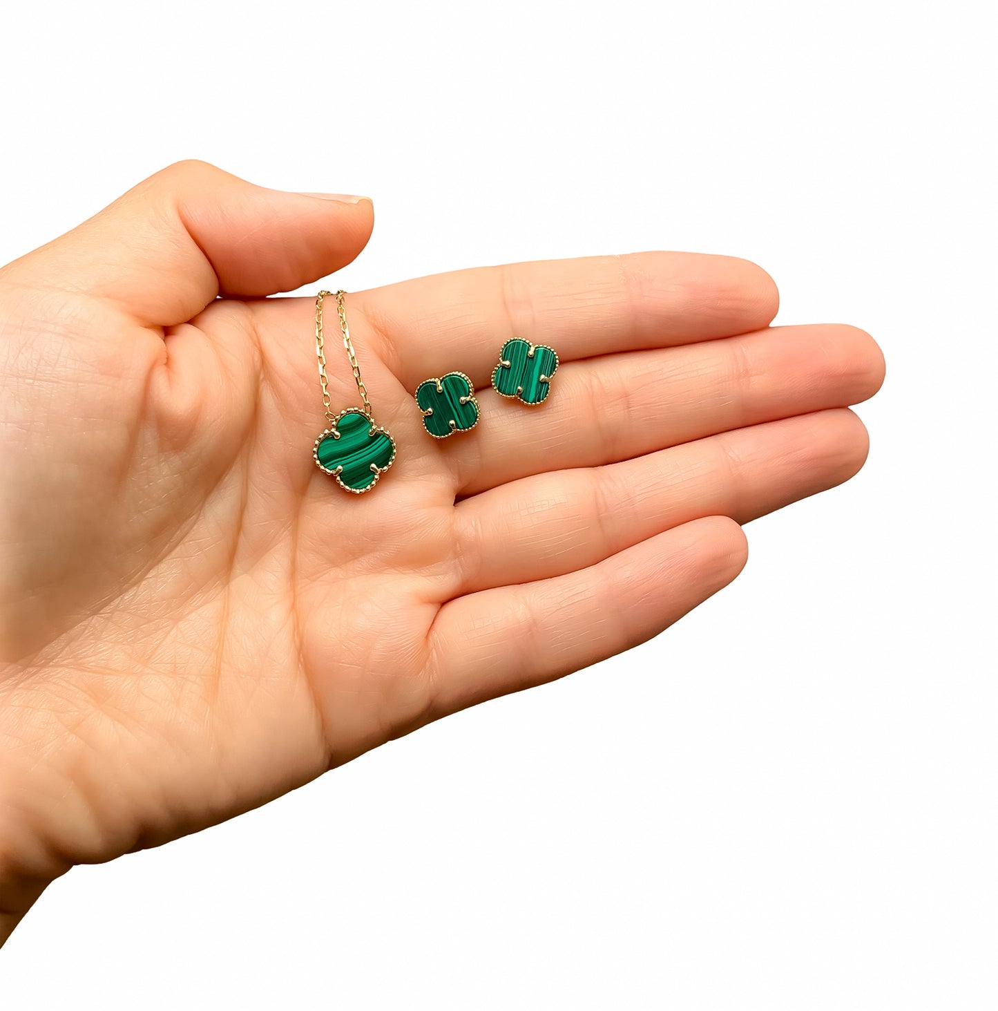 Green clover flower necklace 14k yellow gold single green flower necklace