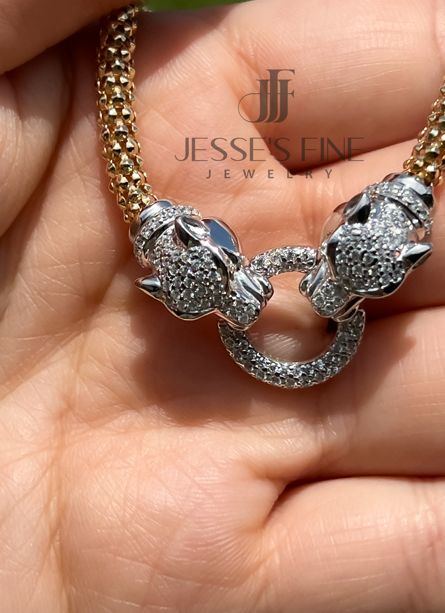 Double Panther necklace gold and silver jaguar Jewelry cz Necklace Jewelry statement necklace gift for her silver statement jaguar chain