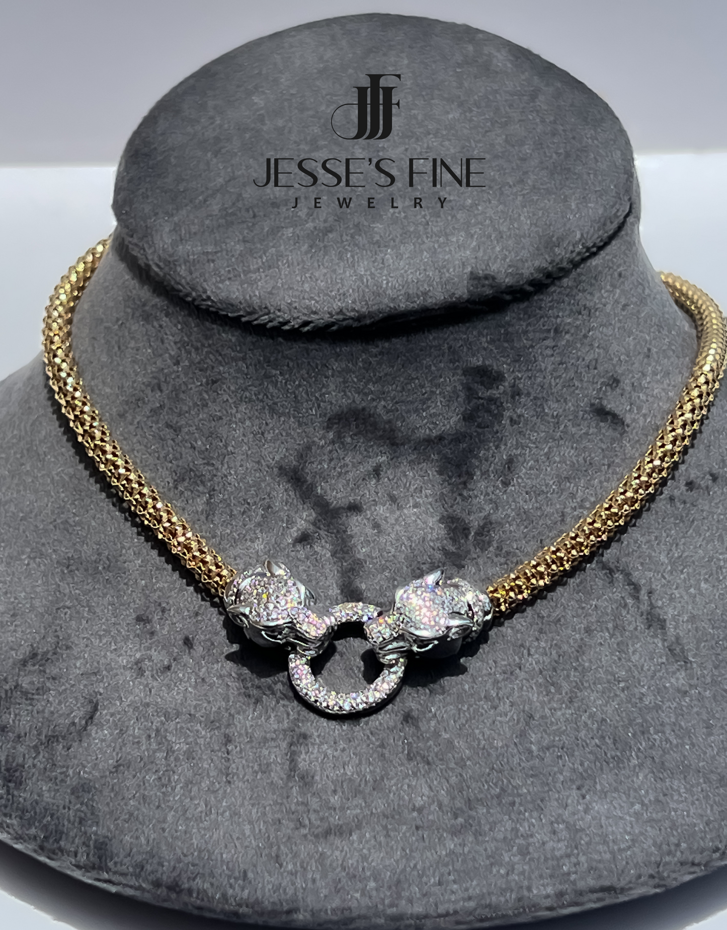 Double Panther necklace gold and silver jaguar Jewelry cz Necklace Jewelry statement necklace gift for her silver statement jaguar chain