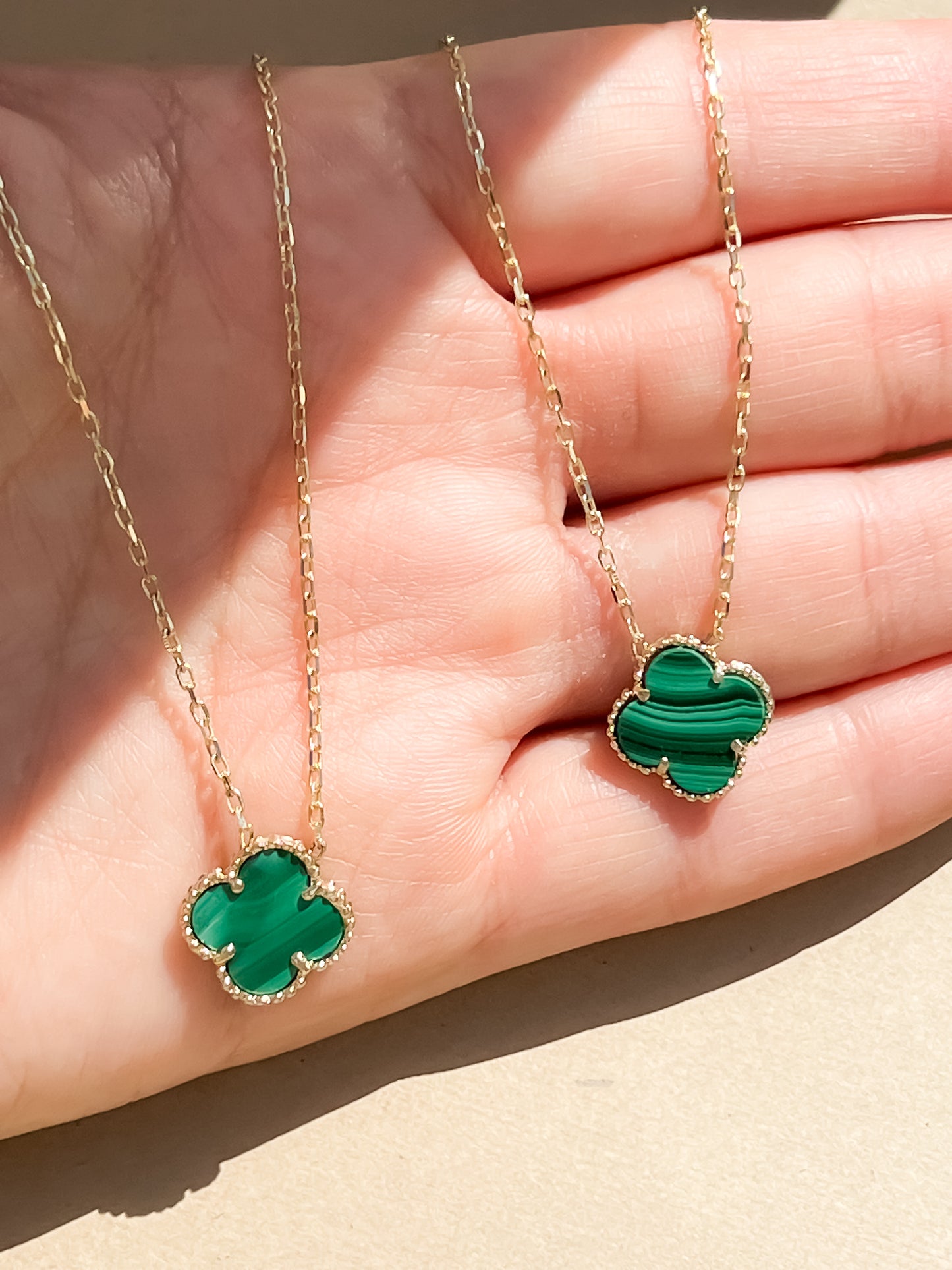 Green clover flower necklace 14k yellow gold single green flower necklace