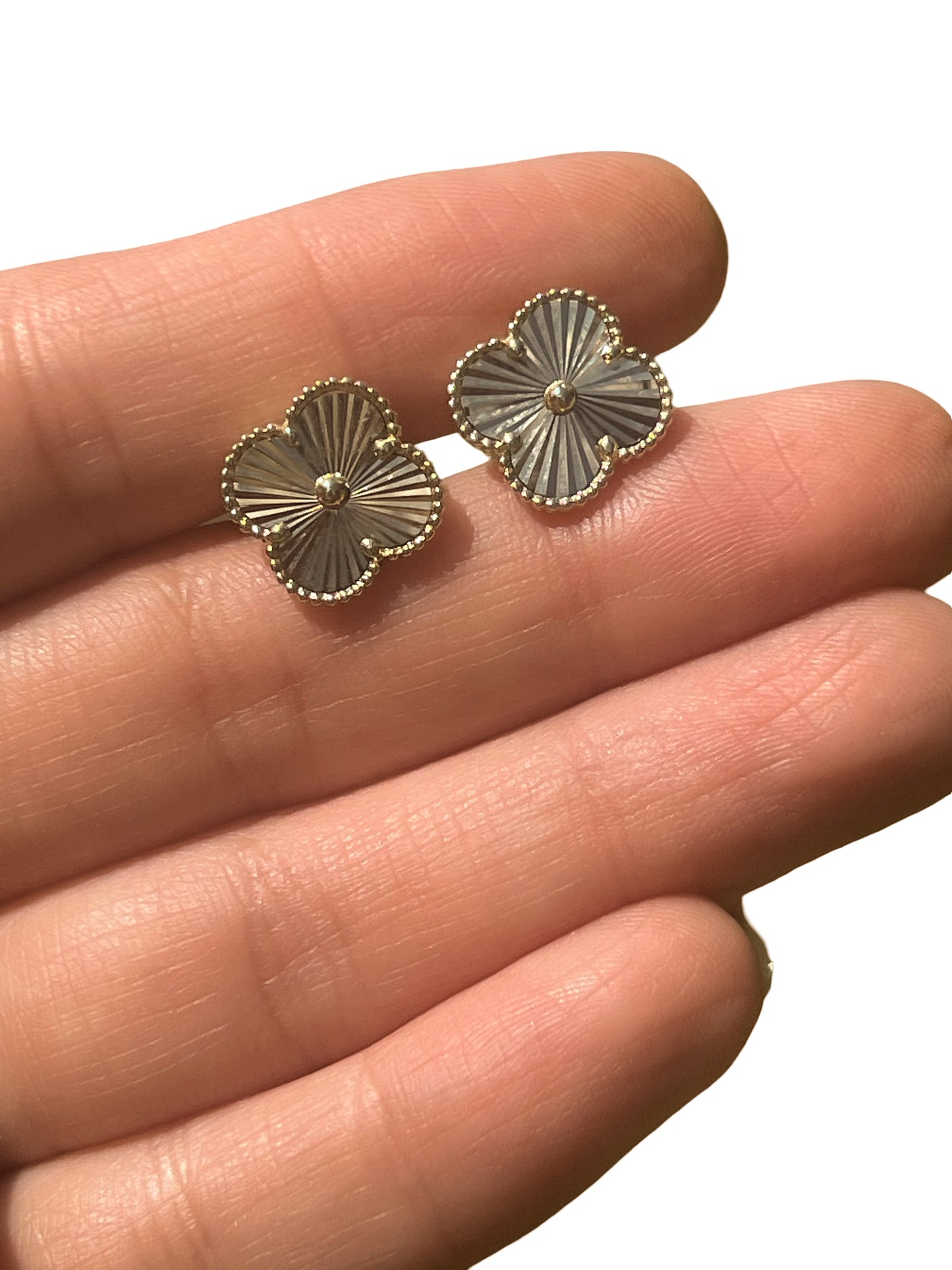Gold sunburst clover earrings