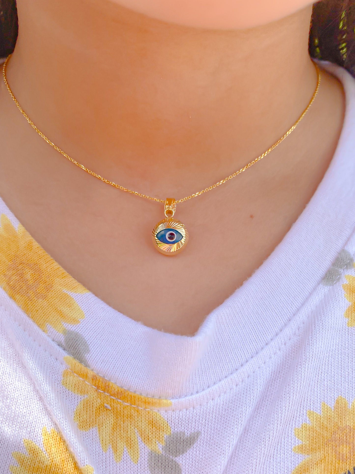 Nazar Puffed round evil eye pendant 14k rounded gold turquoise round ocean blue evil eye charm glass evil eye pendant amulet mal de ojo