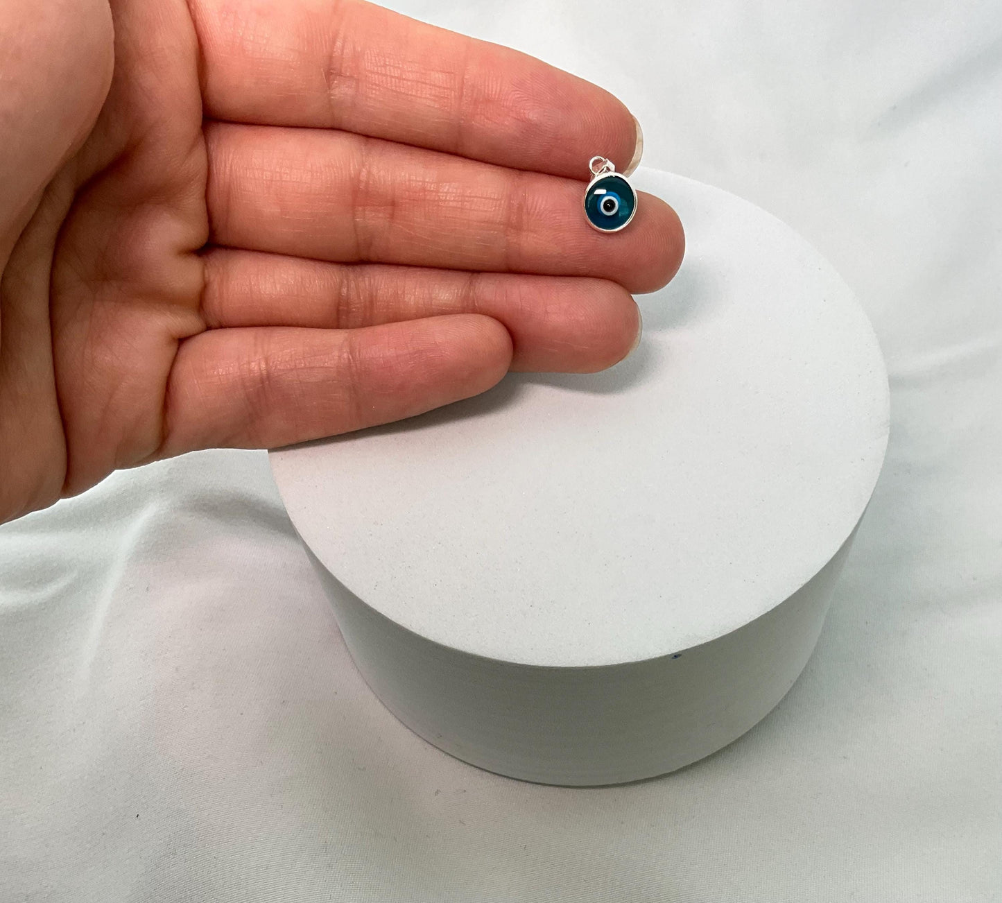 Bezel round dainty white Evil Eye puffed Pendant silver and gold plated Good Luck Round Protection Jewelry dainty Pendant amulet charm