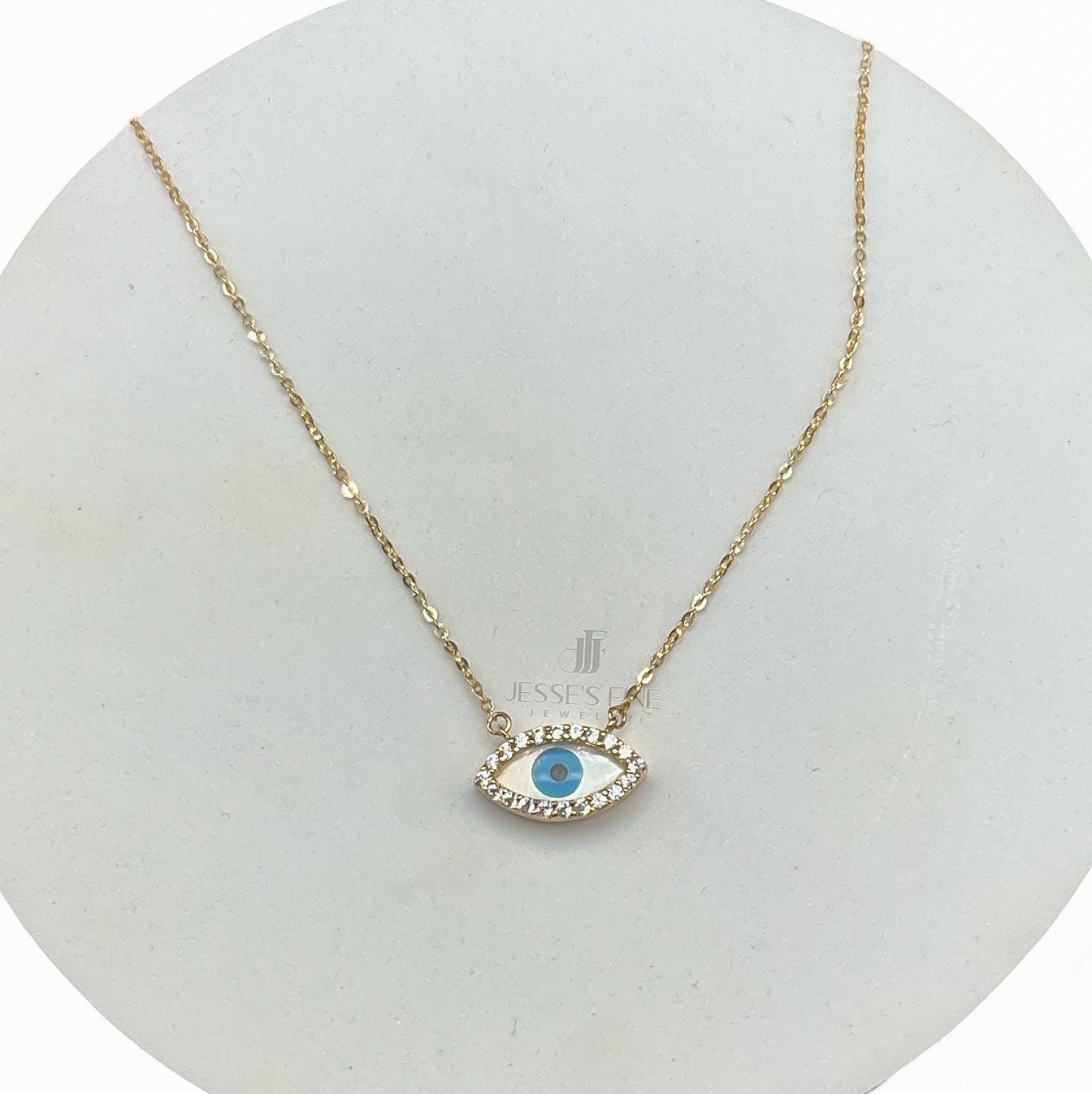 White Evil eye necklace mother of pearl evil eye pendant dainty blue and white evil eye necklace CZ evil eye necklace protection amulet