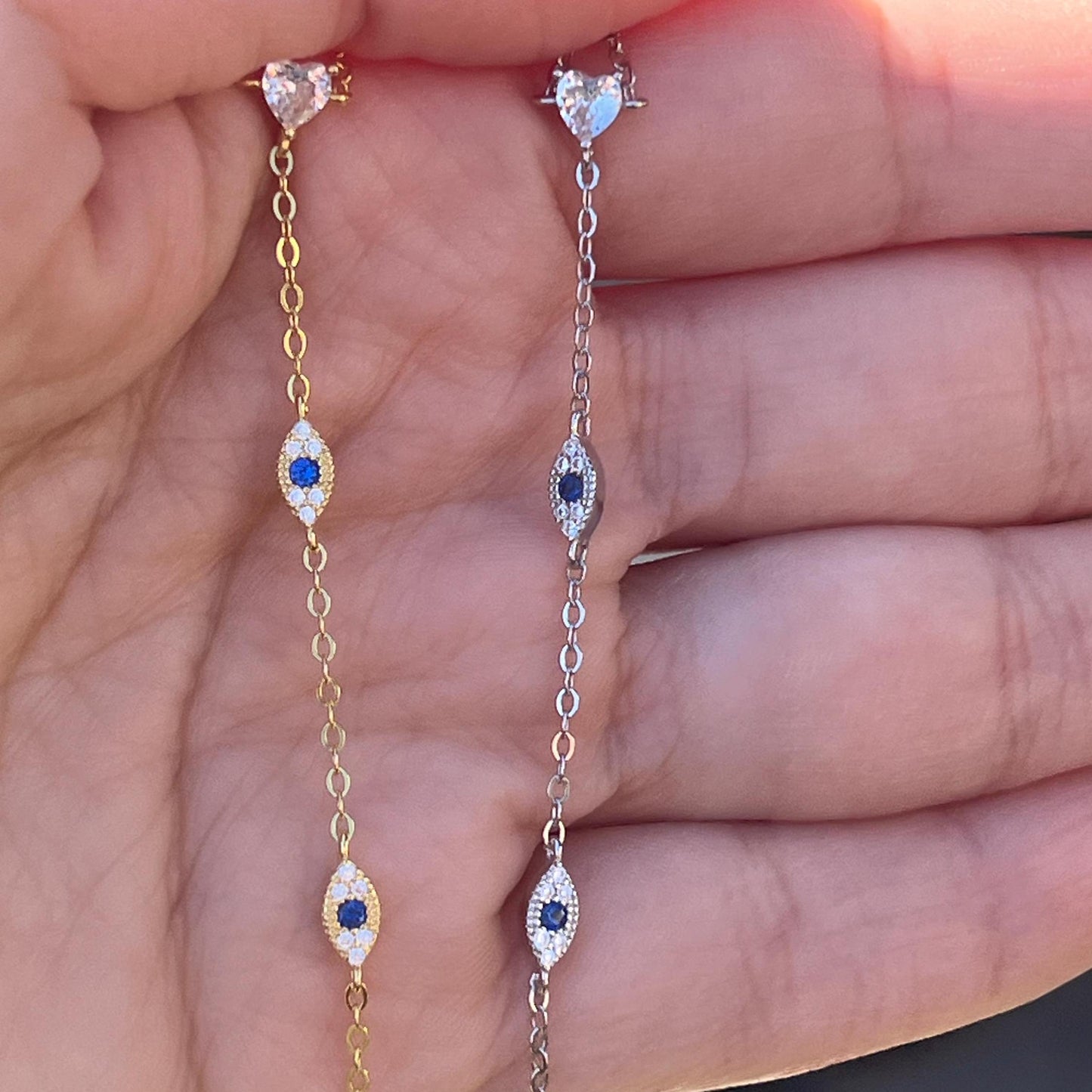 Gold dainty evil eye handchain bracelet blue evil eye gold hand chain bracelet trendy hand chain bracelet dark blue evil eye ring bracelet