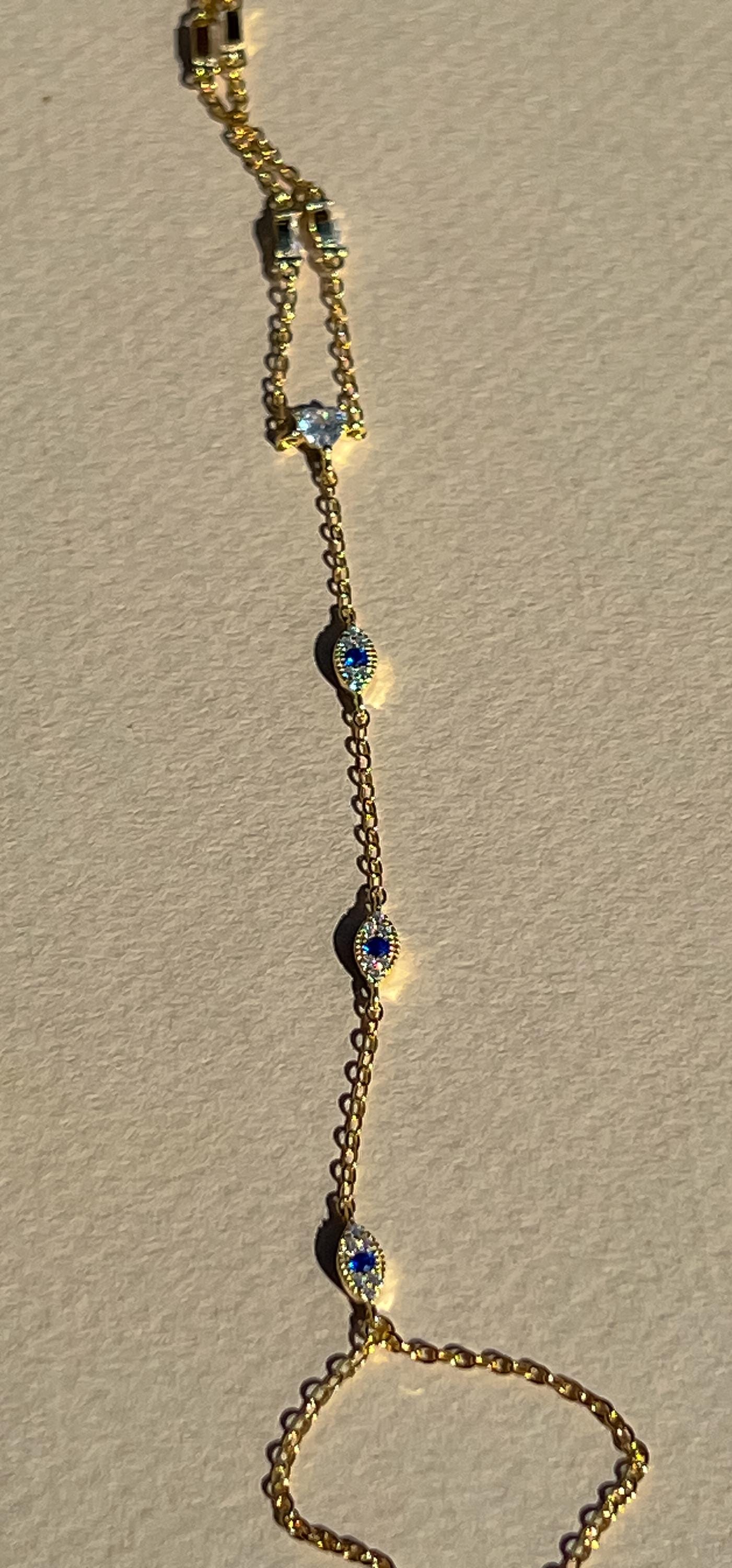 Gold dainty evil eye handchain bracelet blue evil eye gold hand chain bracelet trendy hand chain bracelet dark blue evil eye ring bracelet
