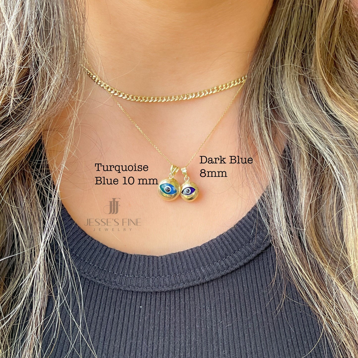 Nazar Puffed round evil eye pendant 14k rounded gold turquoise round ocean blue evil eye charm glass evil eye pendant amulet mal de ojo