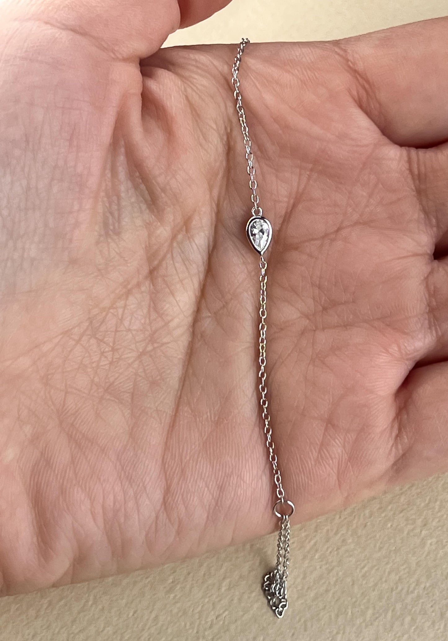 Sterling silver dainty pear stone handchain bracelet CZ wrap silver hand chain bracelet trendy hand chain bracelet gift for girl bezel pear