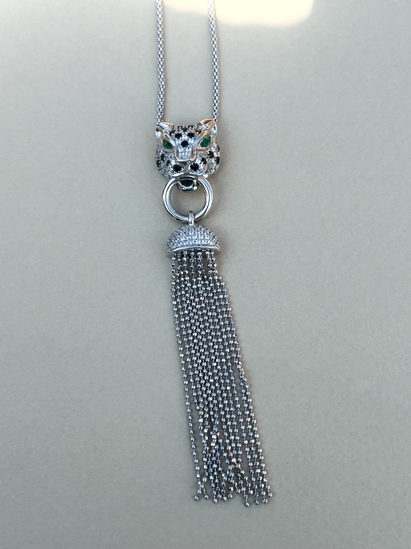 Panther statement dangle necklace silver jaguar dangle statement necklace silver green eye jaguar necklace gift for her statement necklace