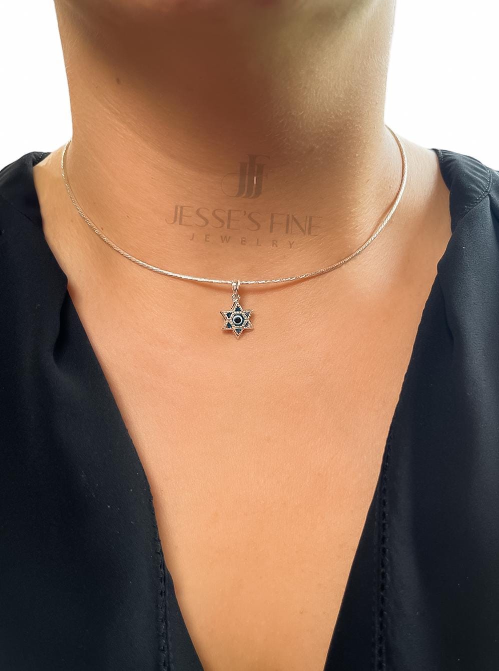 Collar necklace White Star of David pendant blue yellow gold Star of David Jewish star omega necklace Bat Mitzvah Evil eye David Magen gift