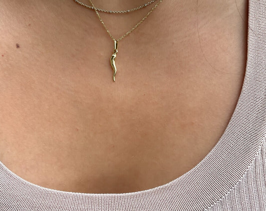 Dainty 10k yellow gold Italian cornicello horn good luck charm