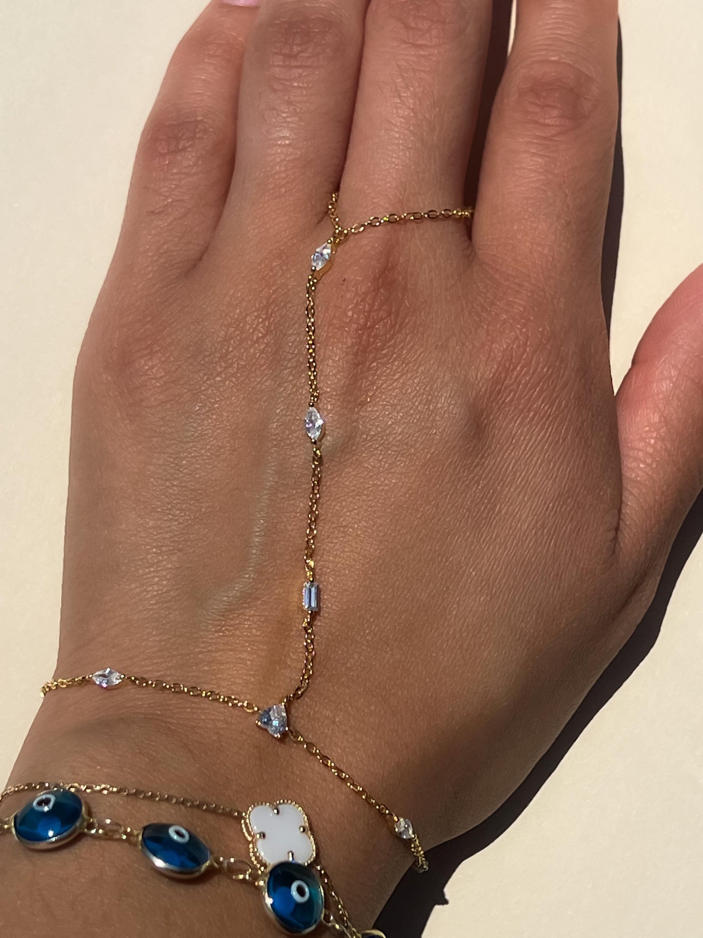 Gold dainty multi stone handchain bracelet CZ wrap sterling silver hand chain bracelet trendy hand bracelet chain trendy bracelet for her