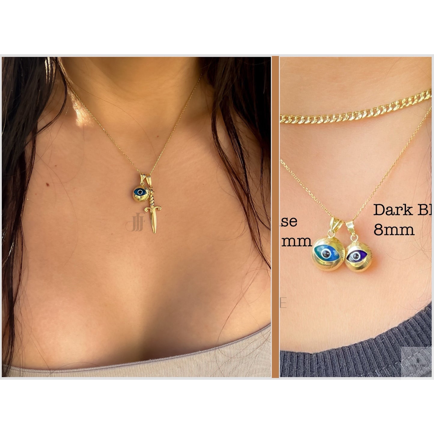 Nazar Puffed round evil eye pendant 14k rounded gold turquoise round ocean blue evil eye charm glass evil eye pendant amulet mal de ojo