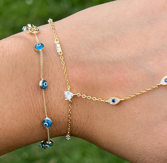 Dainty real gold Evil Eye Bracelet Tennis Bracelet 10k gold Bracelet Evil Eye  Dainty Evil Eye Charm Bracelet for her evil eye stacking