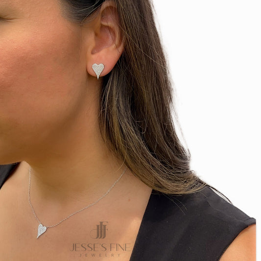 Long heart stud earrings CZ pave stone rose gold heart stud earrings gold heart earrings heart earring for young girl earring for teenage