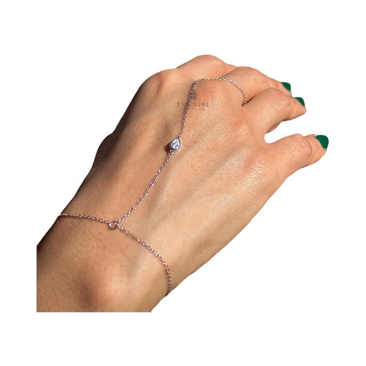 Sterling silver dainty pear stone handchain bracelet CZ wrap silver hand chain bracelet trendy hand chain bracelet gift for girl bezel pear