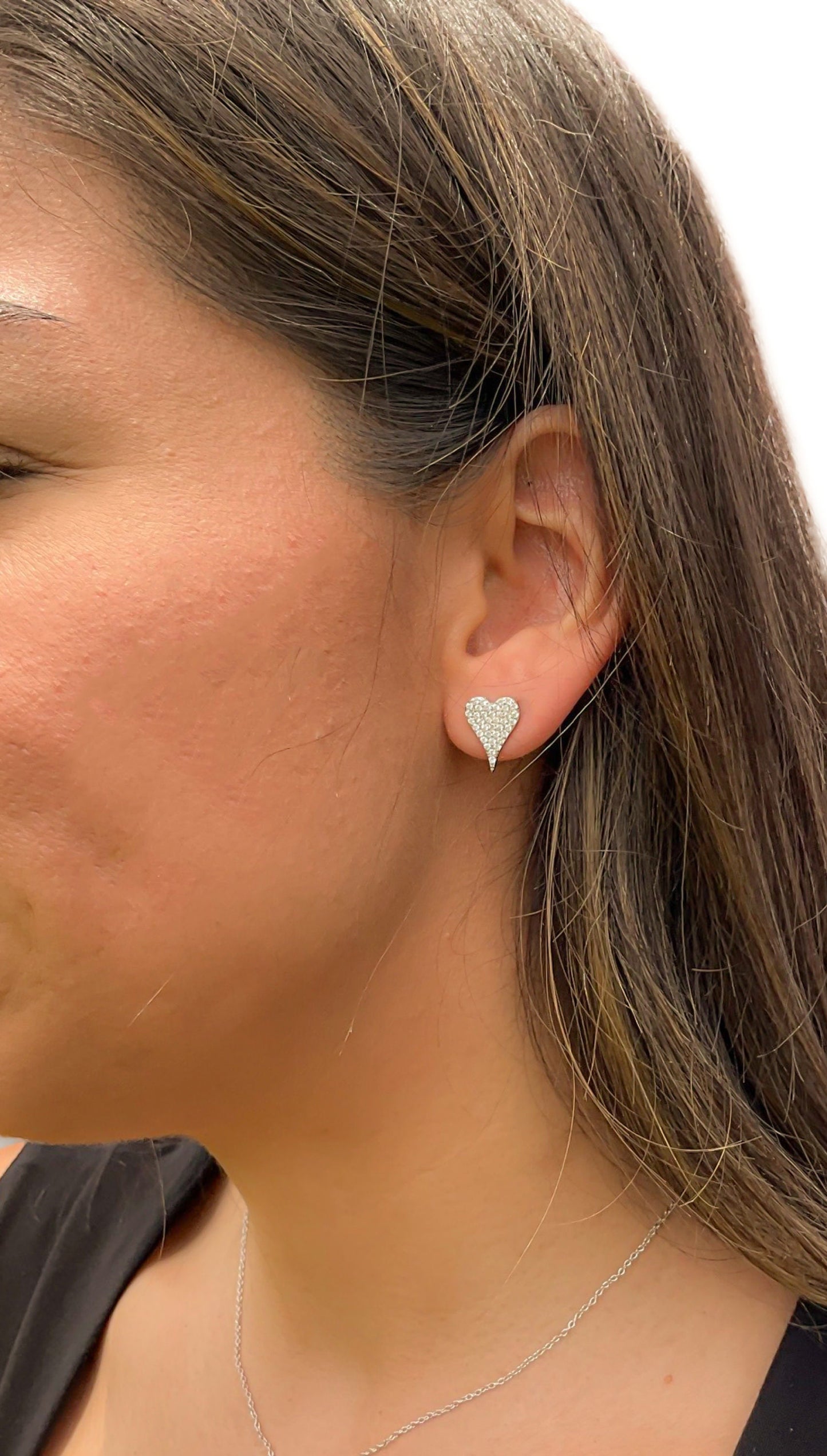 Long heart stud earrings CZ pave stone rose gold heart stud earrings gold heart earrings heart earring for young girl earring for teenage