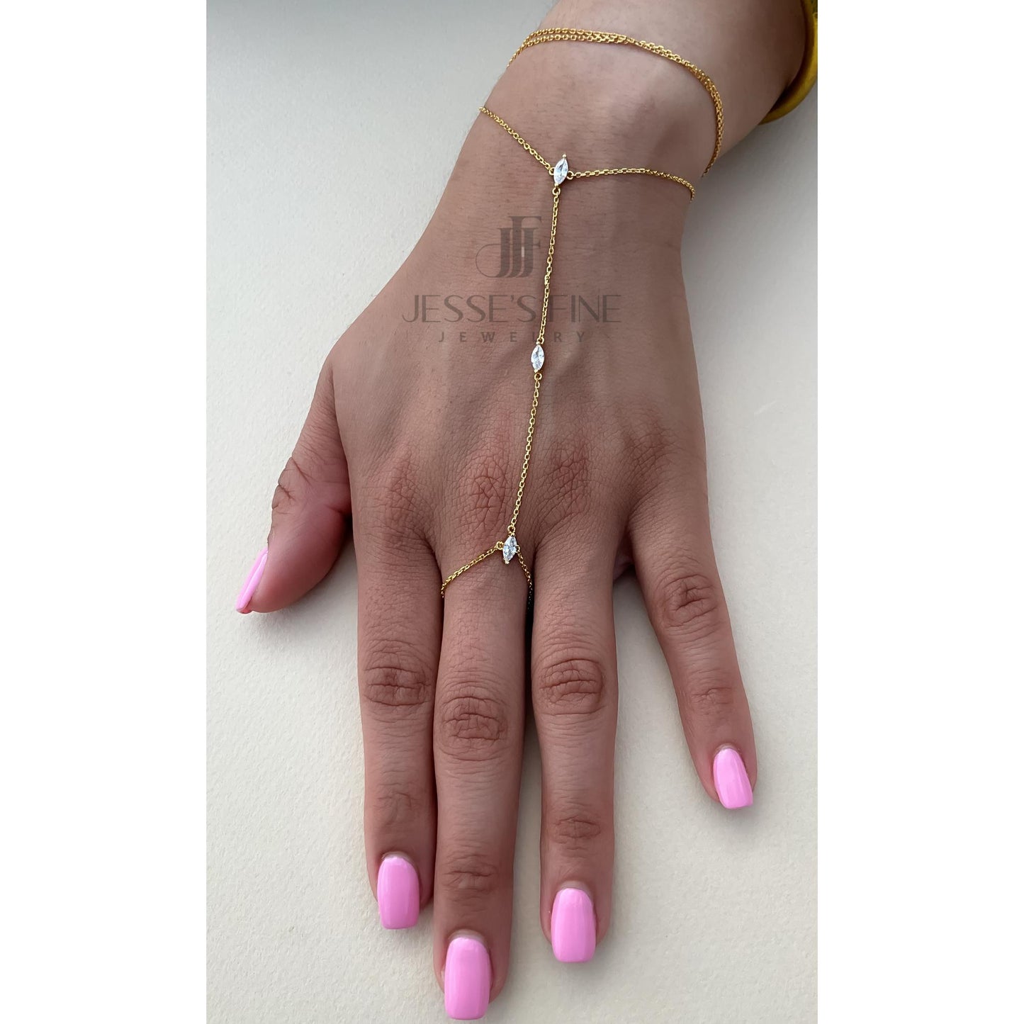Gold double wrap dainty marquise stone handchain bracelet CZ gold plated hand chain bracelet trendy hand chain bracelet gift for her