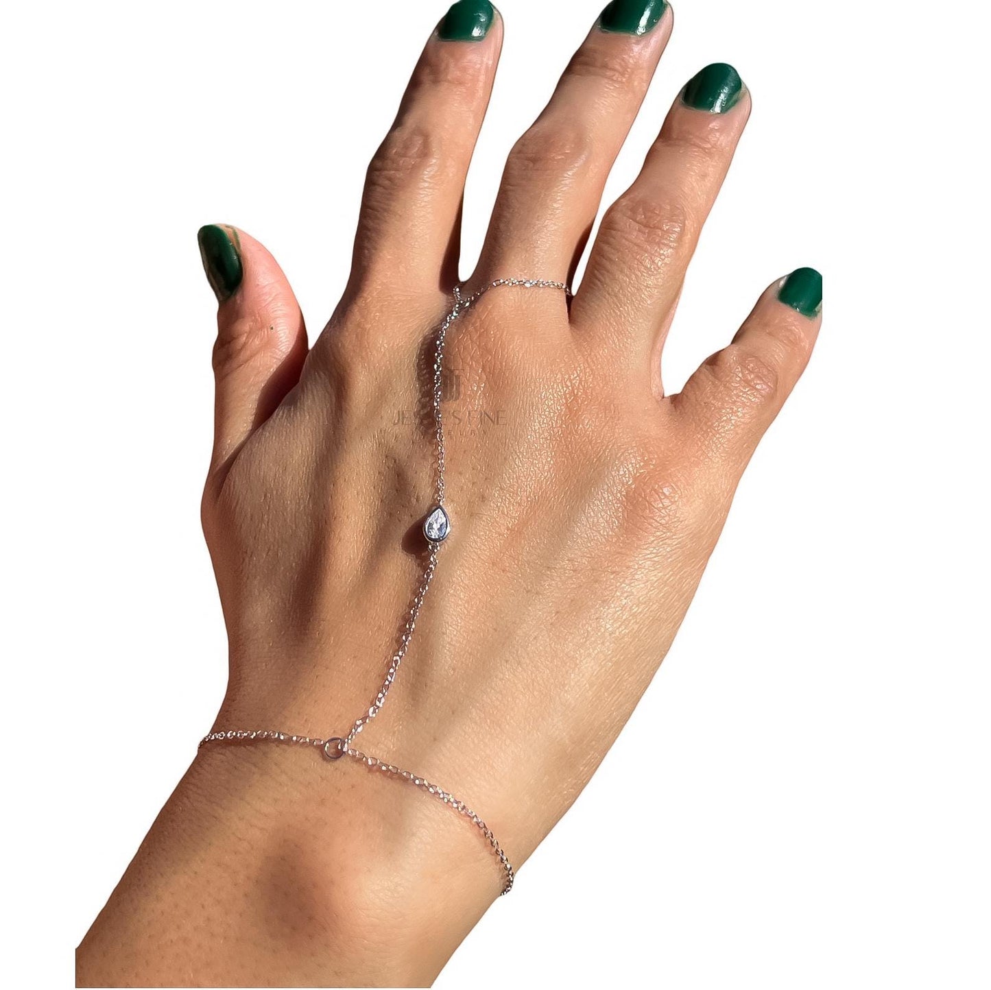 Sterling silver dainty pear stone handchain bracelet CZ wrap silver hand chain bracelet trendy hand chain bracelet gift for girl bezel pear